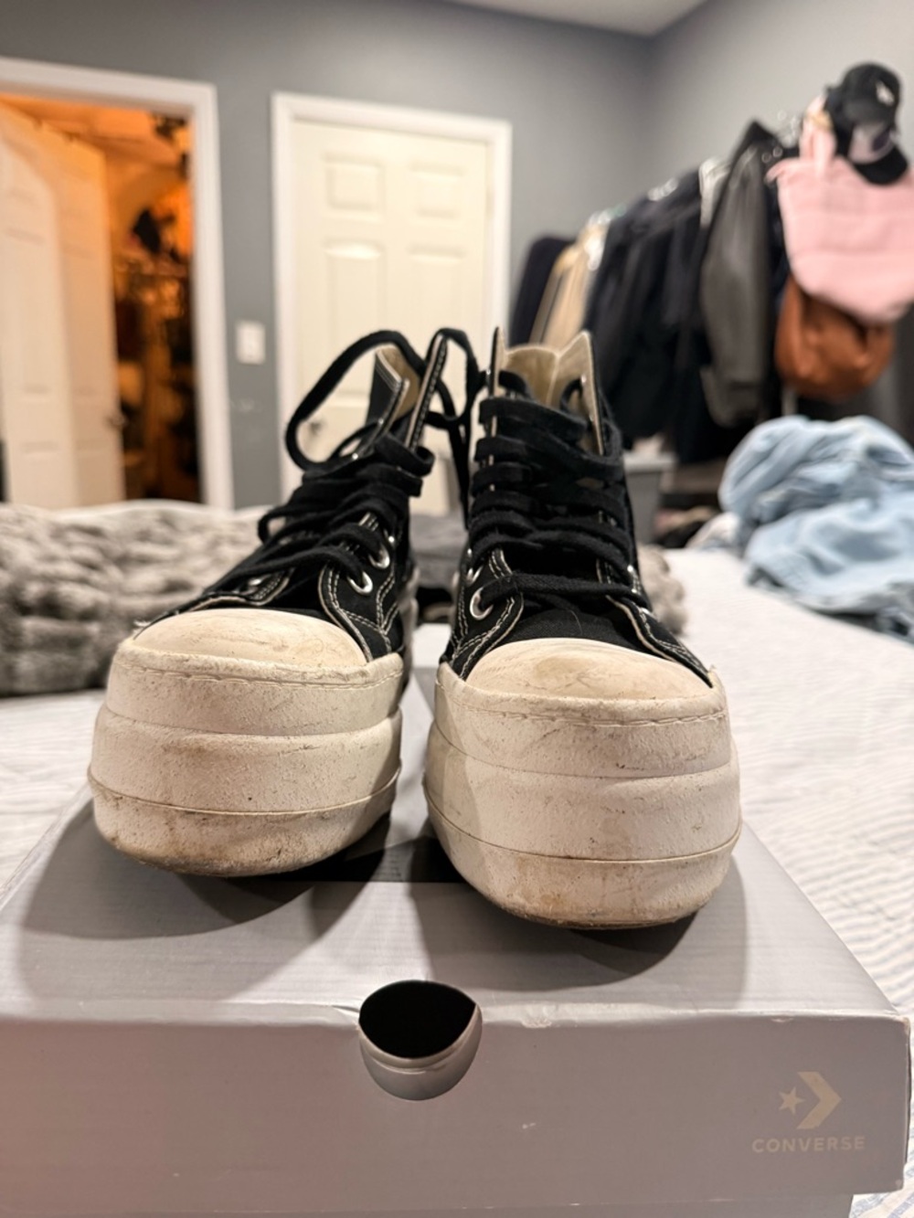 Converse Black Canvas Platform High-Top Sneakers with White Soles